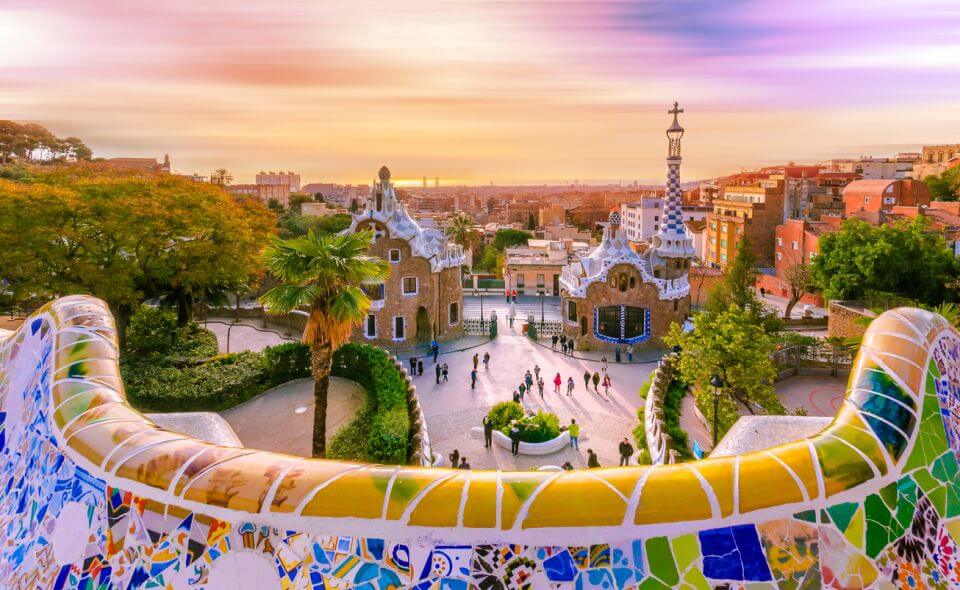Katalánsko Pohled na město z Parku Guell v Barceloně, Španělsko
