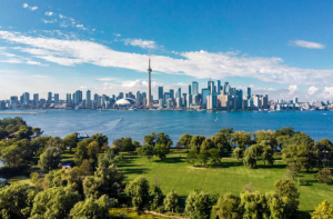 Kanada Toronto, Letecký pohled na Panorama Toronta a jezero Ontario